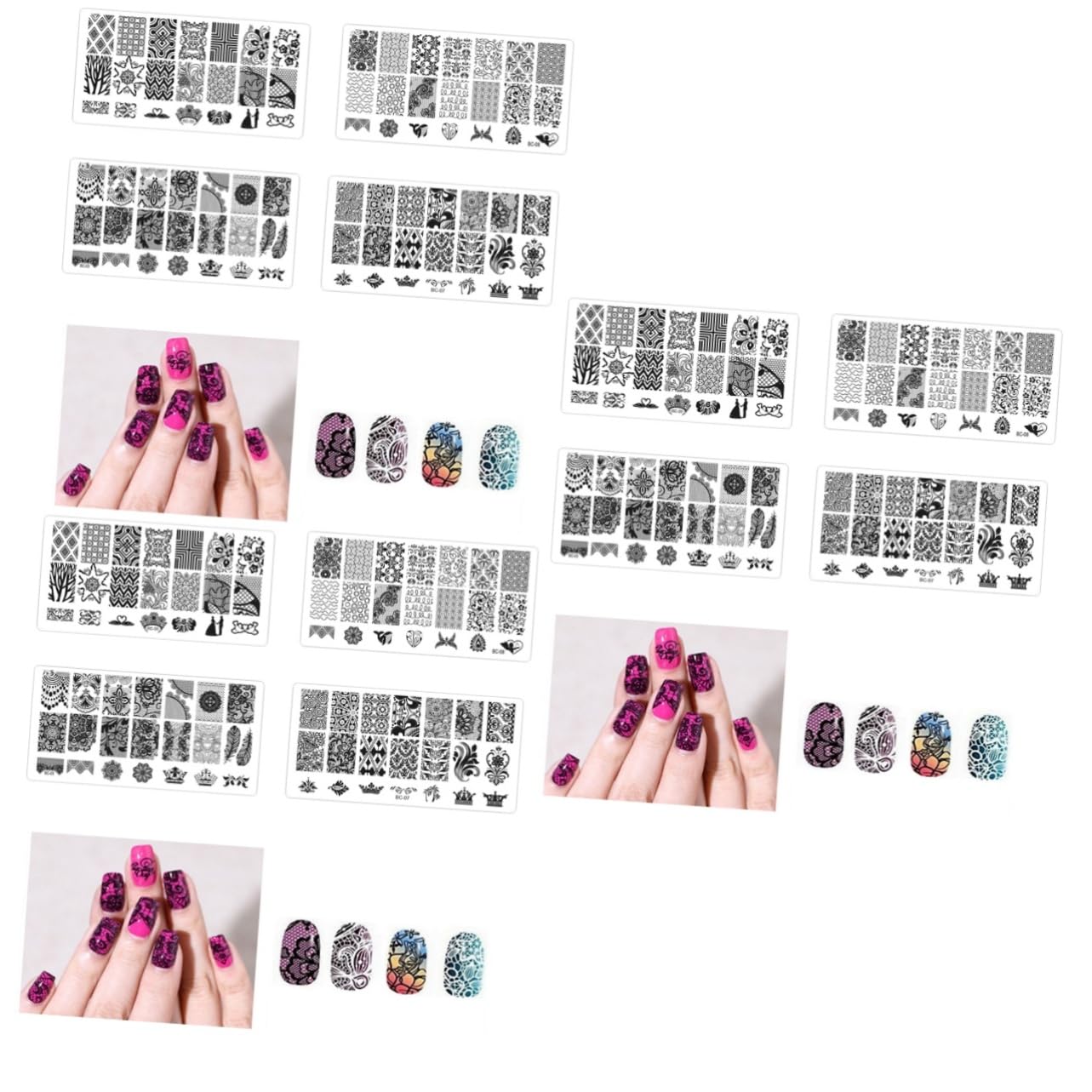 FRCOLOR 12pezzi Template Per Stamping Unghie Nail Art Design Elaborati Per Manicure e Pedicure Facile Usare Unghie