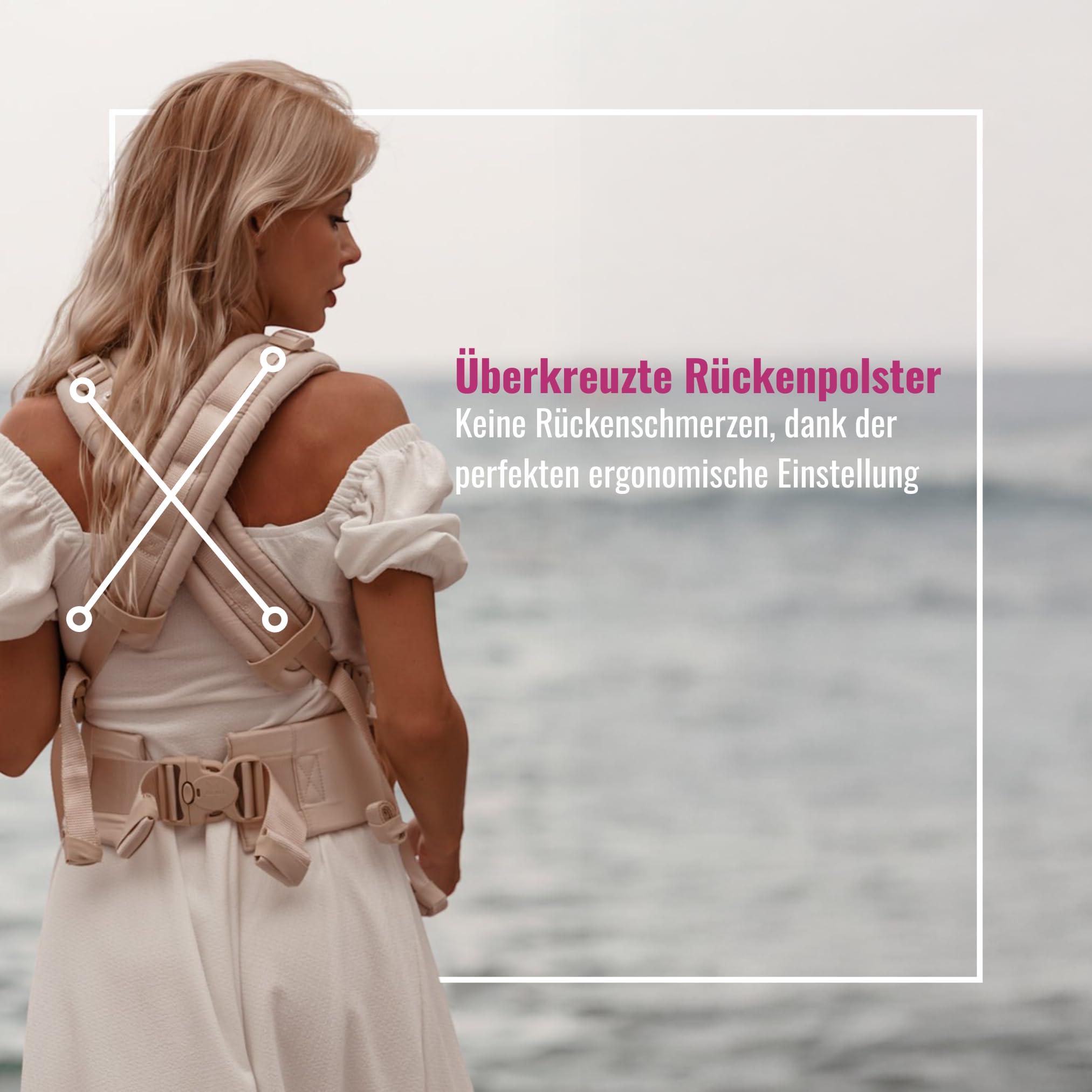 KOKADI Babytrage Flip X - für Neugeborene ab Geburt bis 15kg - ergonomisch, mitwachsend und einfach - geeignet für breite Schultern, sichere Tragehilfe aus Bio-Baumwolle - Heart2Heart Cream