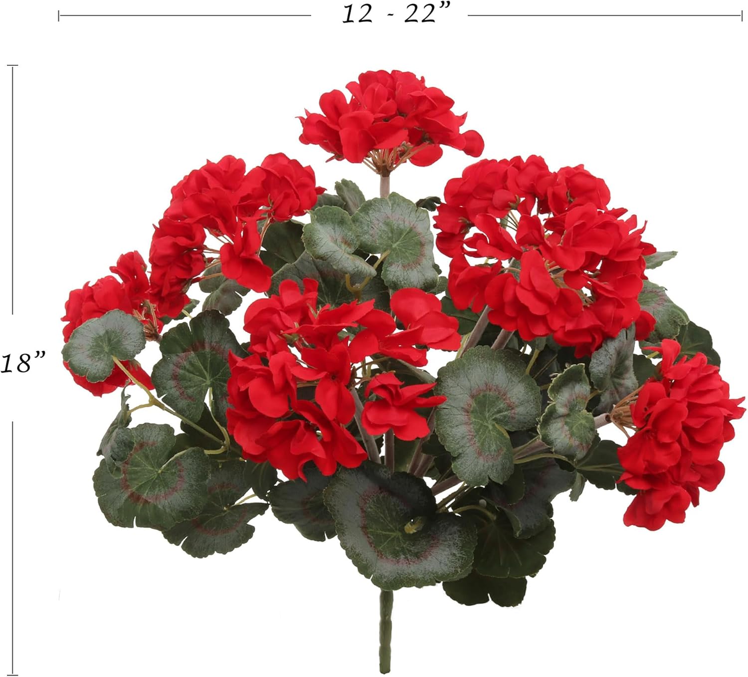 Larksilk Red Artificial Geranium Bush | 18" UV & Water Resistant Faux Silk Flowers for Outdoor/Indoor Décor, Flower Arrangement, Garden, Cemetery, Patio & Planters | Pack of 1