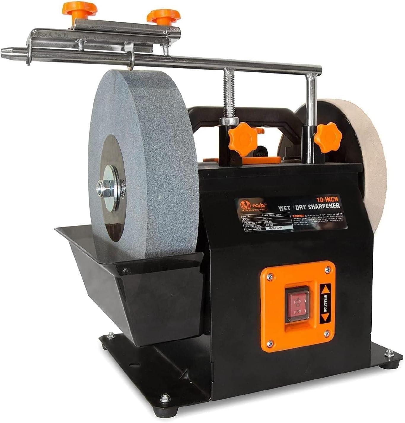 VOLTZ MCS450 - Wood Lathe Power Wood Turning Lathe 450mm 550W Mini Lathe Machine 5 Speed WITH VZ-SCM8101 10-Inch Two-Direction Water Cooled Wet/Dry Sharpening System 180w 95 RPM Motor Speed