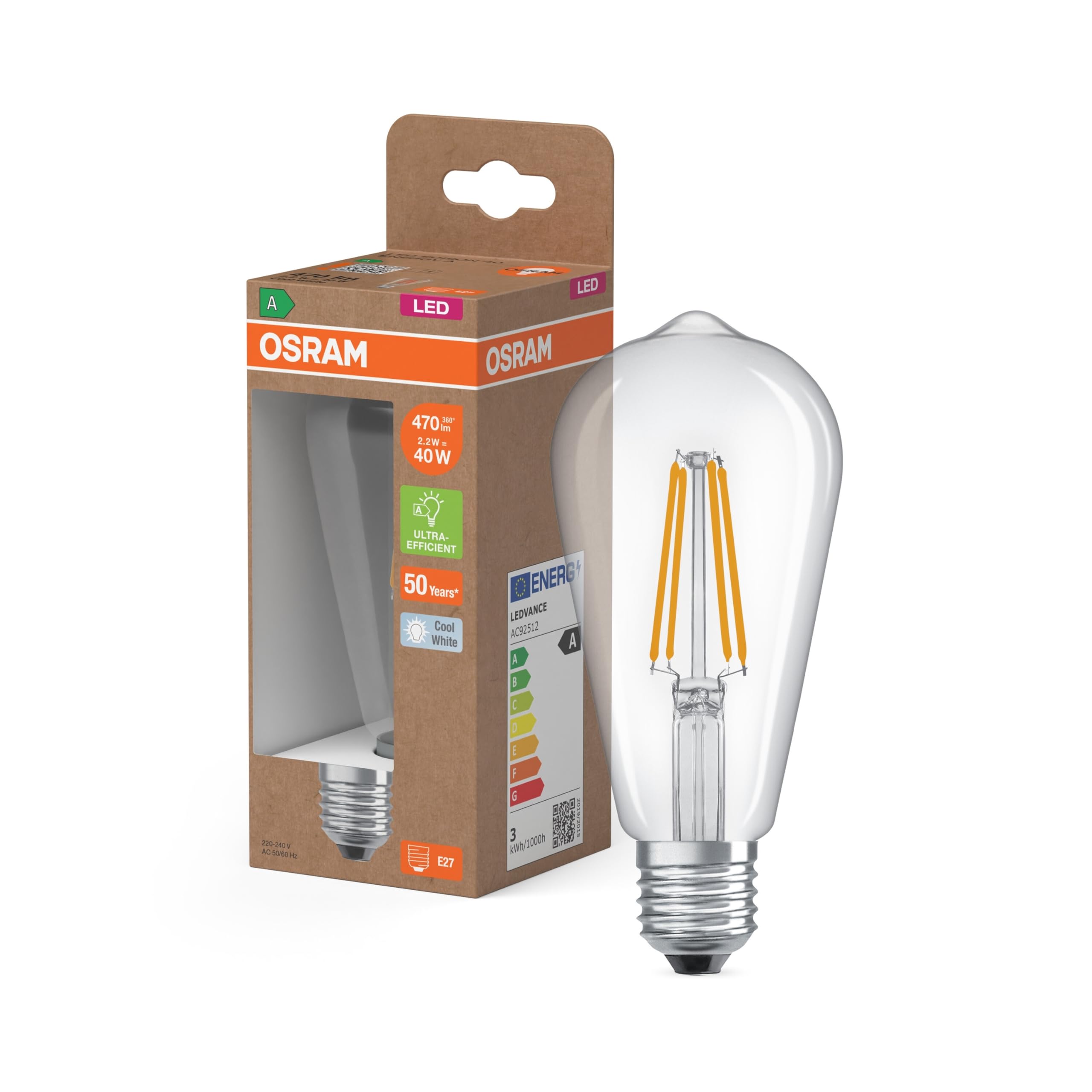 Osram Led Bulb Edison E27 2.2W Filament Led Bulb 4,000K