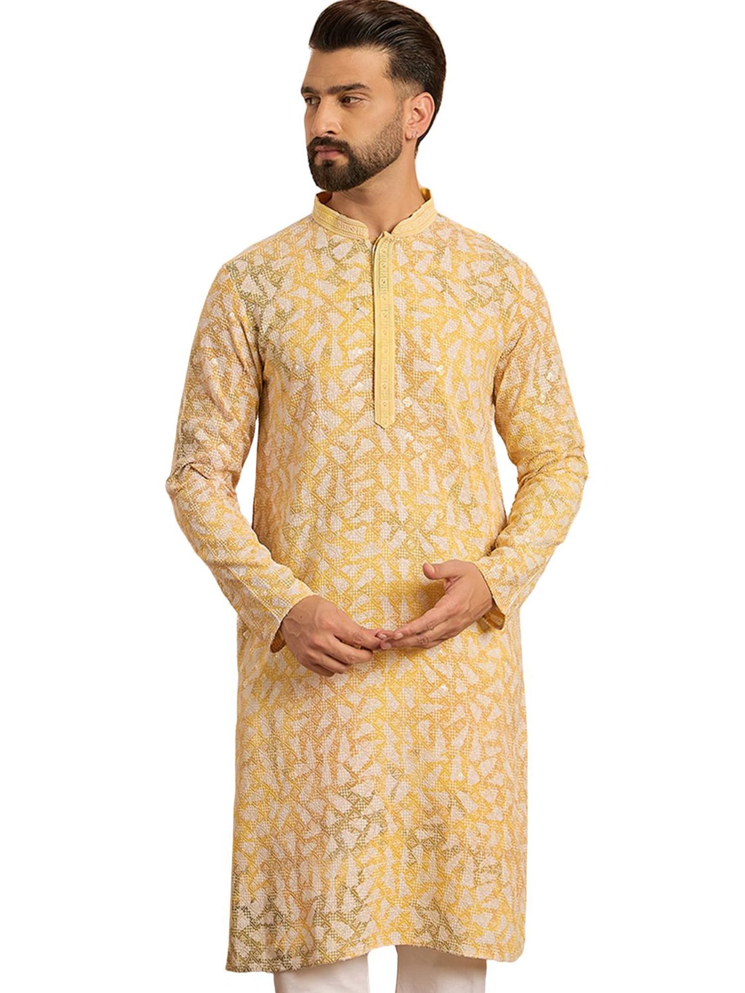 ethnic bay Mens Yellow Viscose Rayon Printed Solid Calf Length Kurta | Men's | Kurta for Men | Straight Fit Kurta's for Men's-picture-56