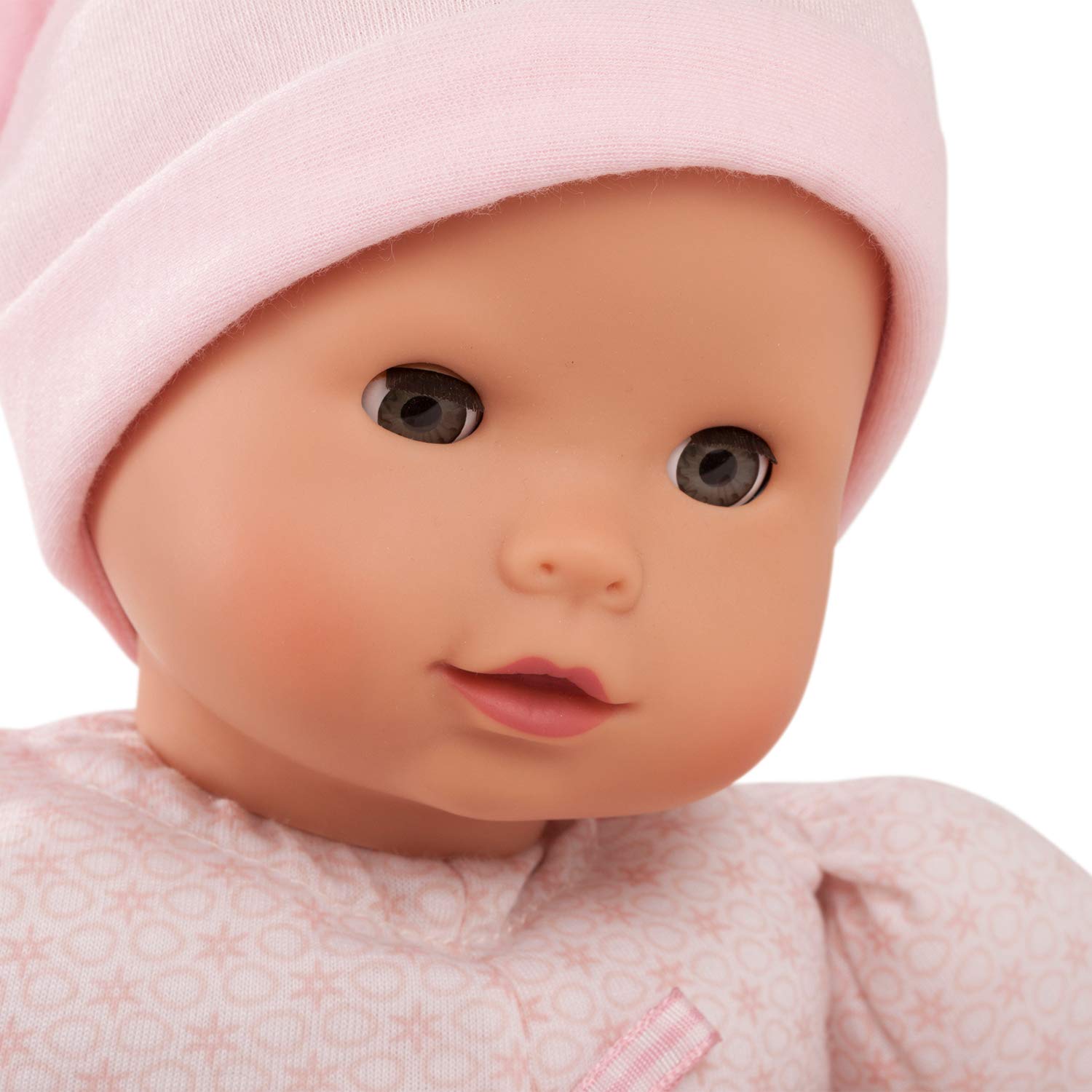 Götz 1527979 Maxy Muffin to Dress Puppe 42 cm Babypuppe Blaue Schlafaugen | 4-tlg, ohne Haare, Weichkörper, für Kinder ab 18 Monaten, mit Schühchen und Zipfelmütze