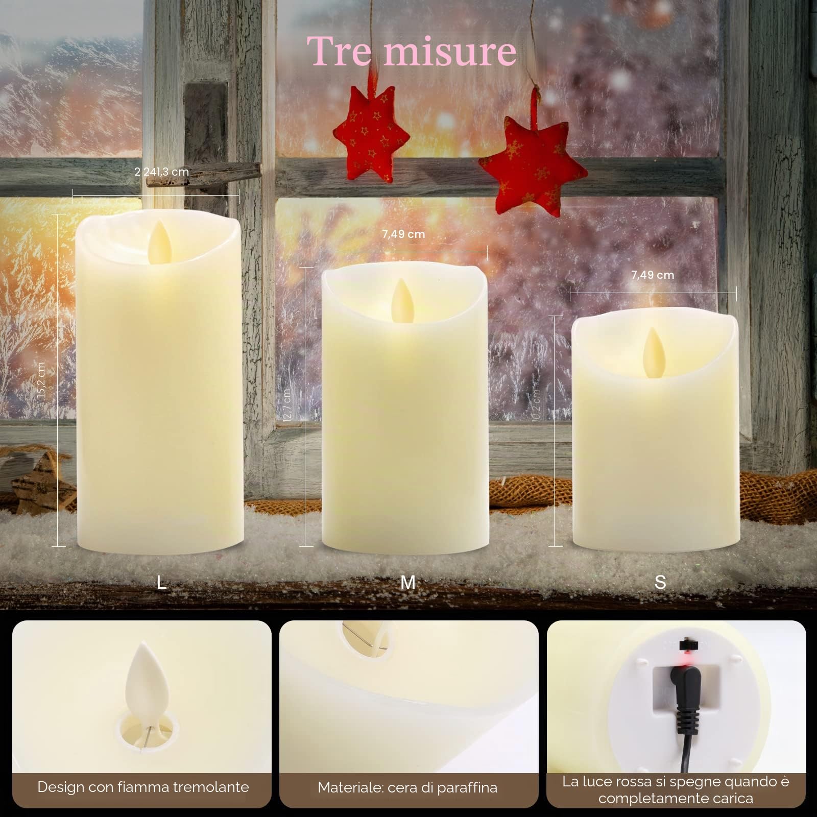 Candele LED Senza Fiamma, Bianco Caldo Multicolor Real Wax Pilastro Luce Candela Ricaricabili USB, con Telecomando e Timer, Lampada Candela per Natale Feste Decorazione Casa Matrimonio