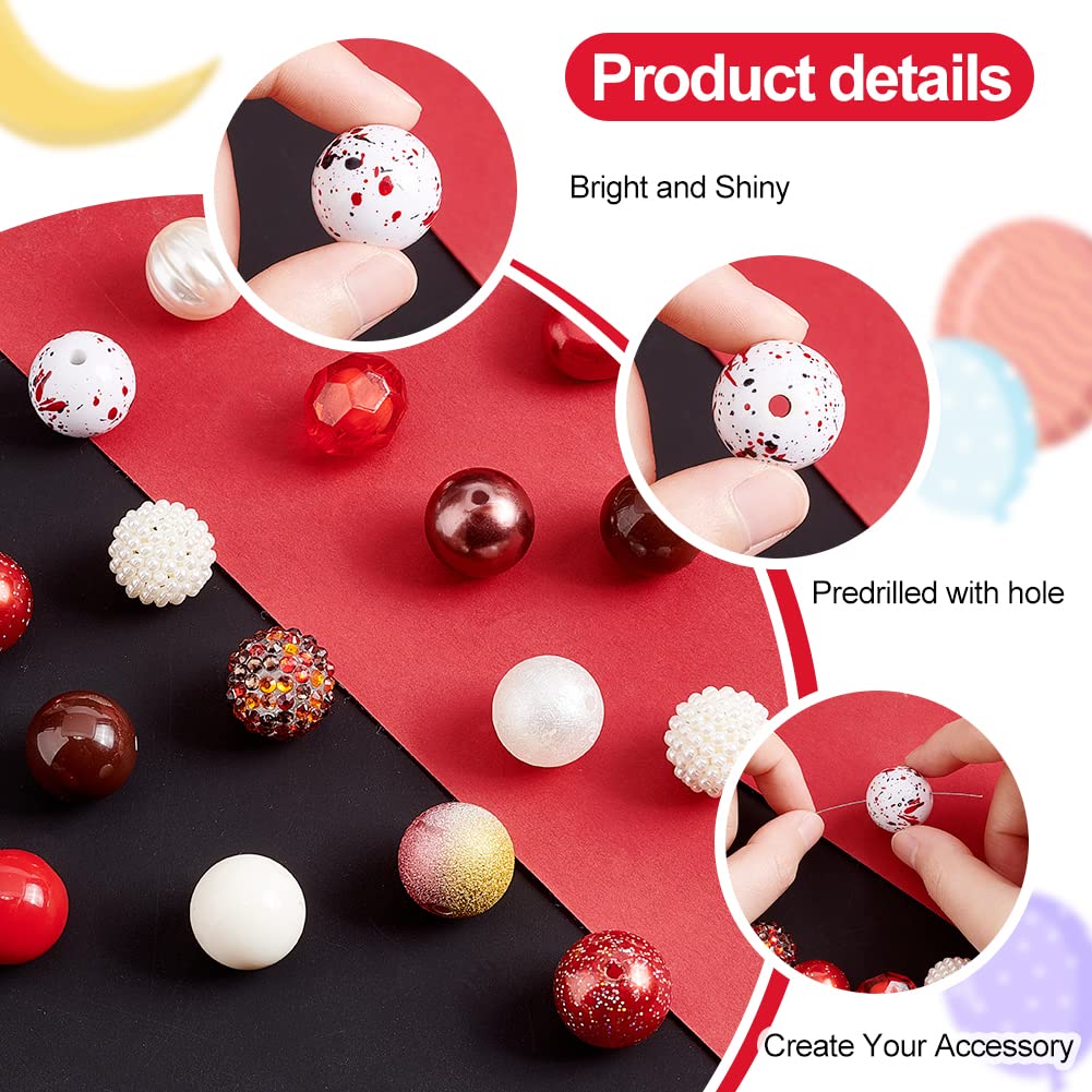 PandaHall 50 Perle Acriliche Nere 20mm: Grandi, Per Gioielli, Bracciali, Borse, Decorazioni Halloween