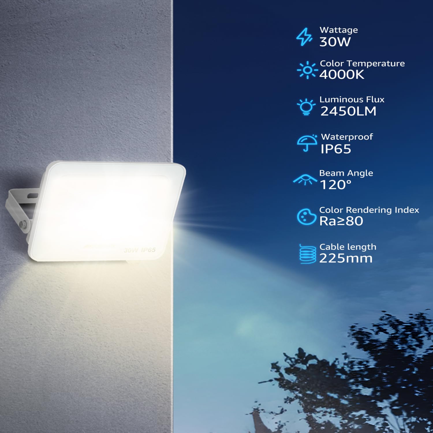 Aigostar Foco LED Exterior 30w, 2450LM Foco Proyector LED, IP65 Impermeable Luz de Seguridad, Natural 4000K Luces exterior, Para Jardín, Patio, Garaje, Paquete de 10