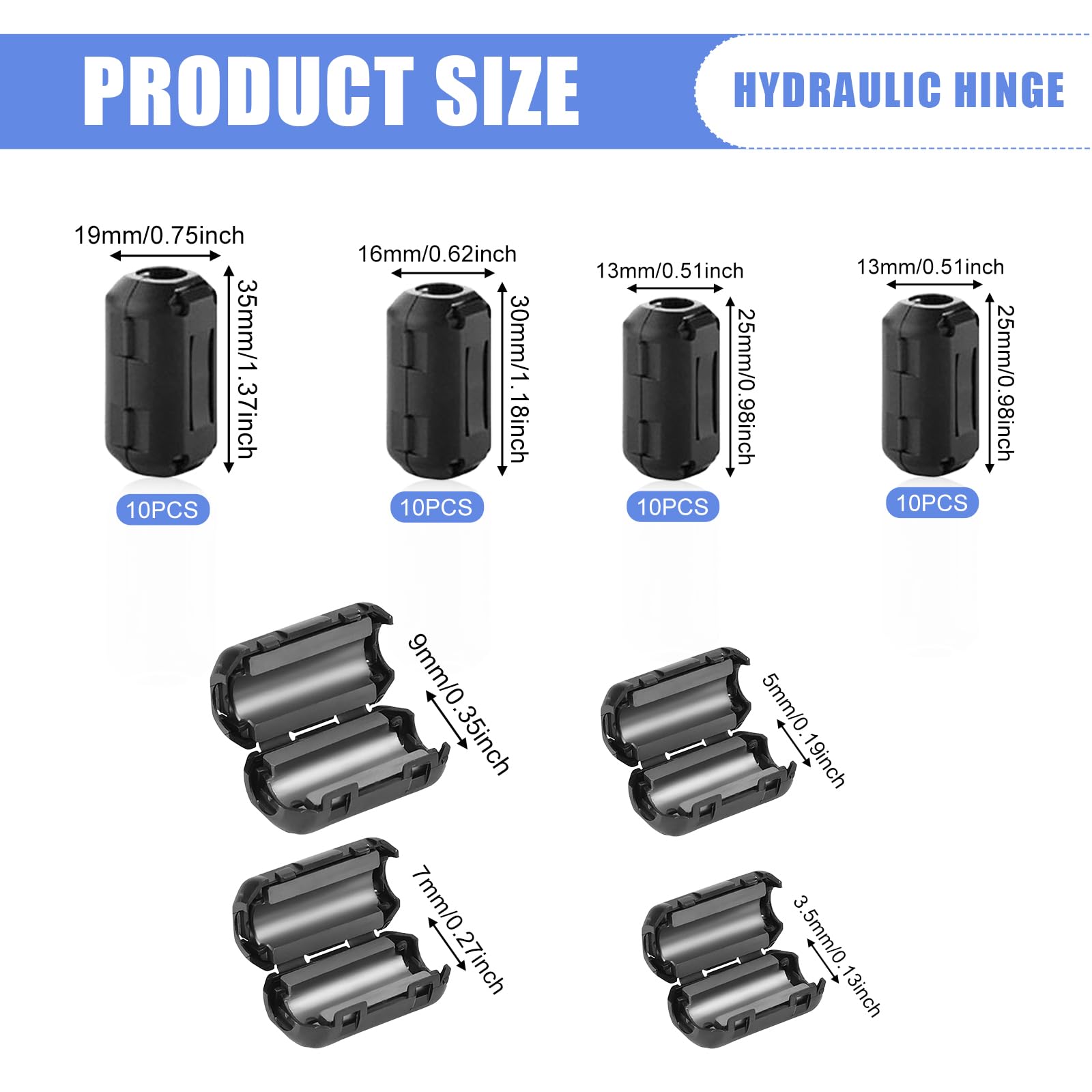 Molbory 40 núcleos de ferrita para cables, filtro antiinterferencia plegable, anillo de ferrita acoplable
