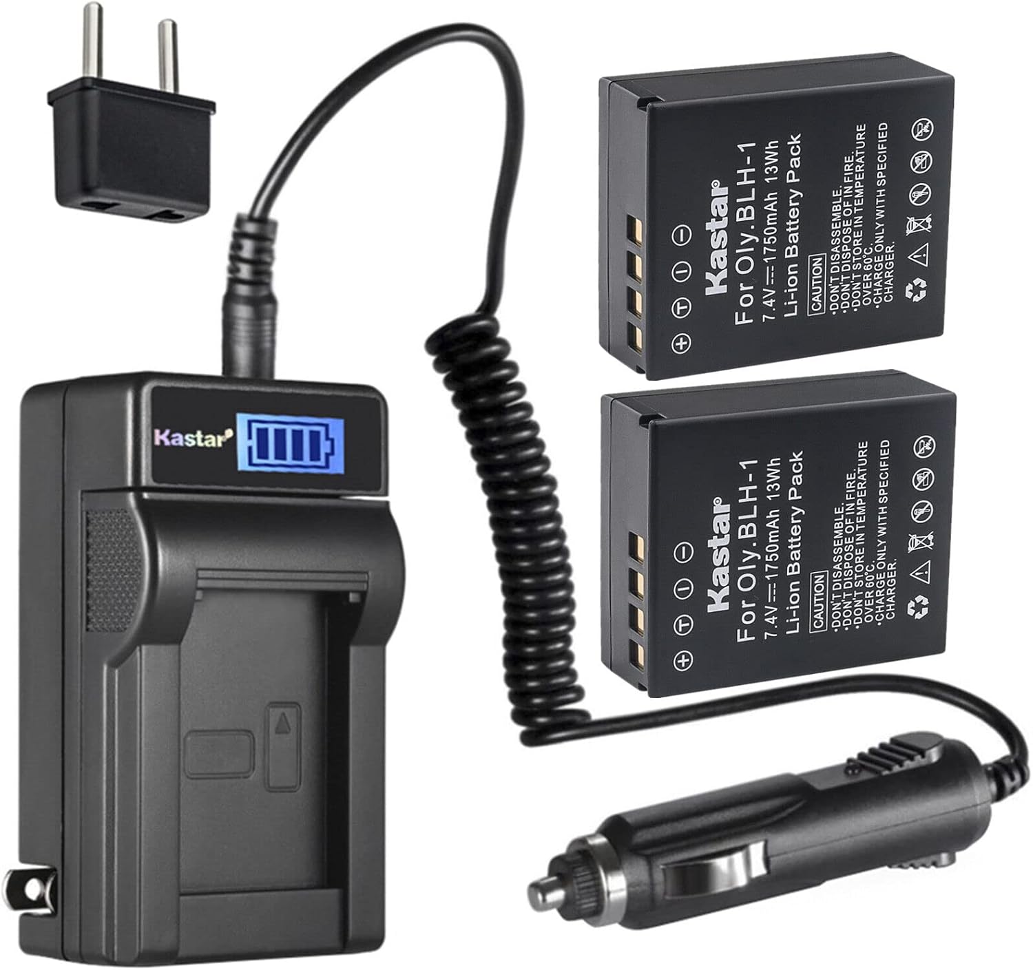 Kastar 2-Pack BLH-1 Battery and LCD Charger for Olympus EM1