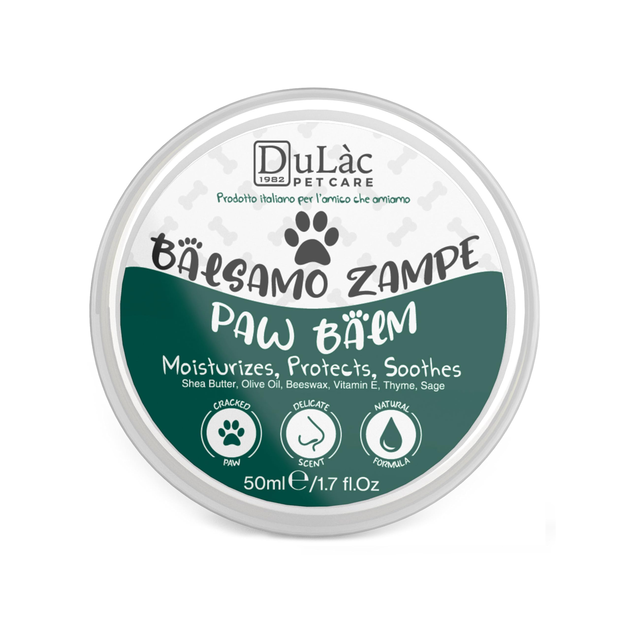 Dulàc - Crema Polpastrelli Cane 50 ml, Balsamo Naturale, Ingredienti Riparatori, Protettivi e Idratanti per Le Zampe, 100% Made in Italy, per Cuscinetti Screpolati da Asfalto, Neve e Freddo