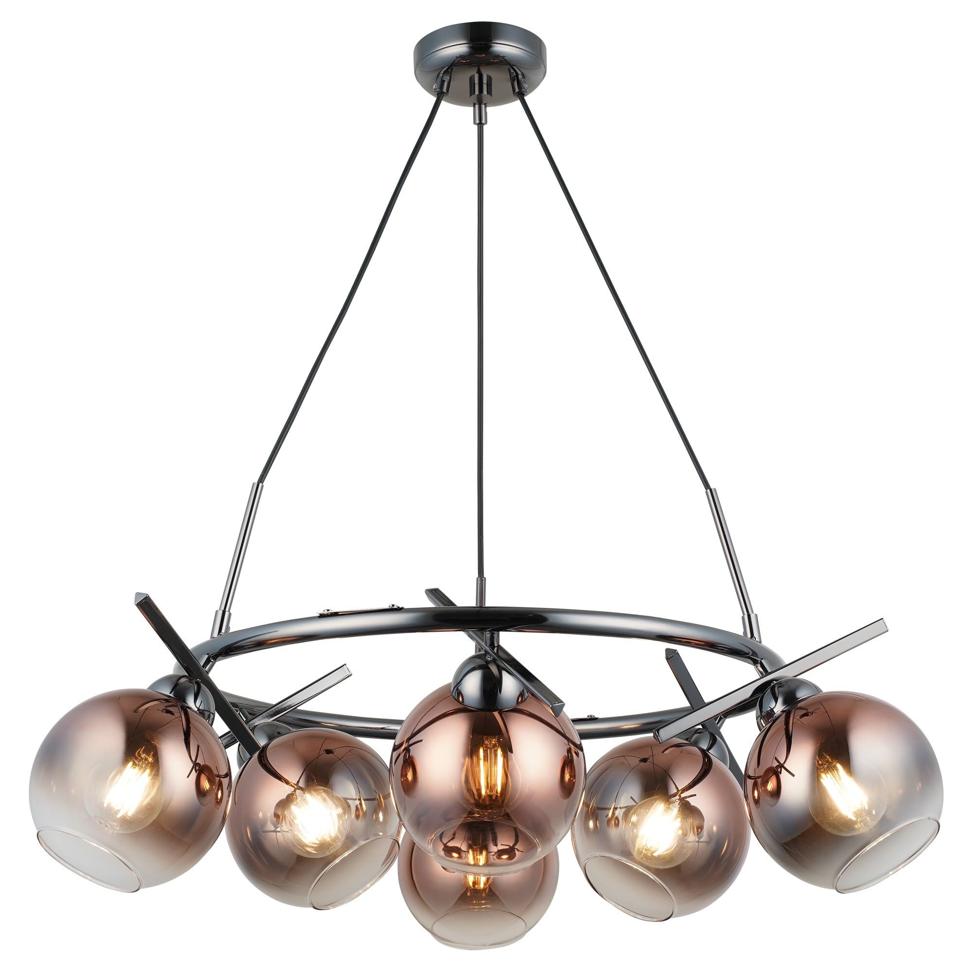 Opviq Chandelier de metal cobalto, altura ajustable 60-128 cm, diámetro de 15 tapa de cristal, 6 x casquillo E27, diseño elegante para espacios modernos, IP20 Rated, Bulb Not Included
