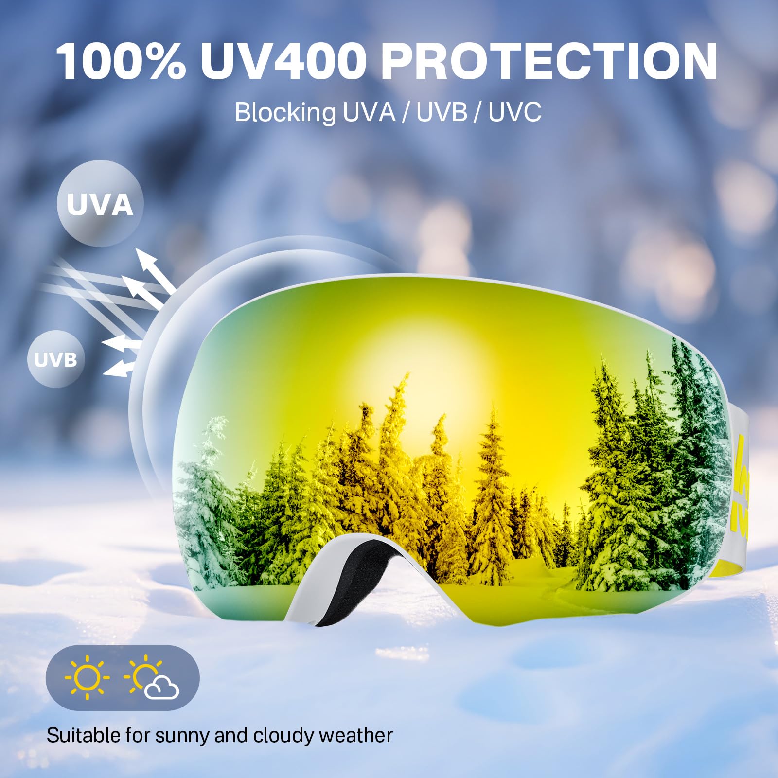 Maschera da Sci per Uomo, Donna, e Giovani, Occhiali da Sci Antiriflesso con Doppia lente per Snowboard, Protezione UV al 100%, Compatibili con Casco OTG, Sci, Pattinaggio, Snowboard, Moto, Ciclismo