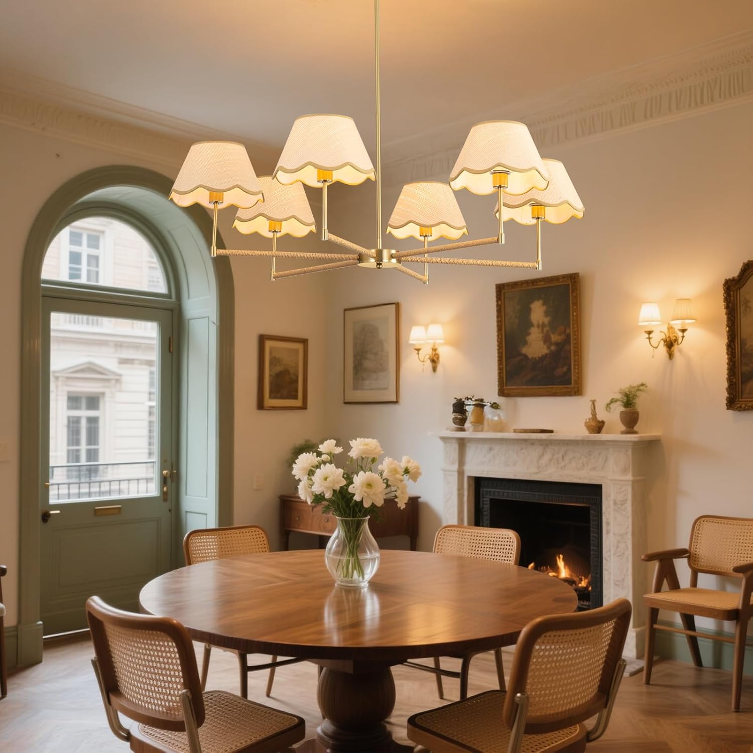 NEXA L1Pro Boho Rattan Chandelier, 6-Light Real Natural Rattan Chandeliers, Rustic Industrial Pendant Light with Adjustable Pendant Lighting