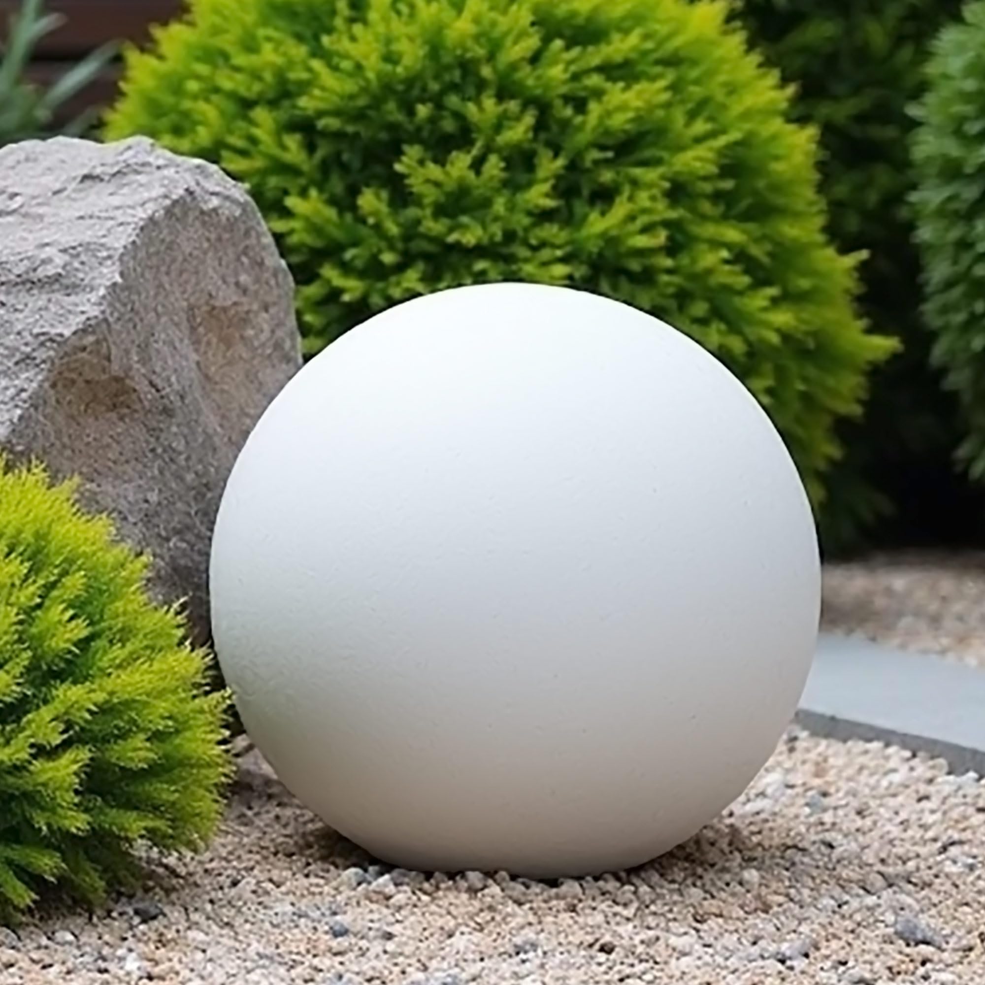 IDEALIST Garden Ornaments Outdoor 30cm Decorative Ball | Zen Garden | Swimming Pool | House Entrance | Patio | White Reinforced Stone Ball with Flat Base 7.7lbs โ image 1