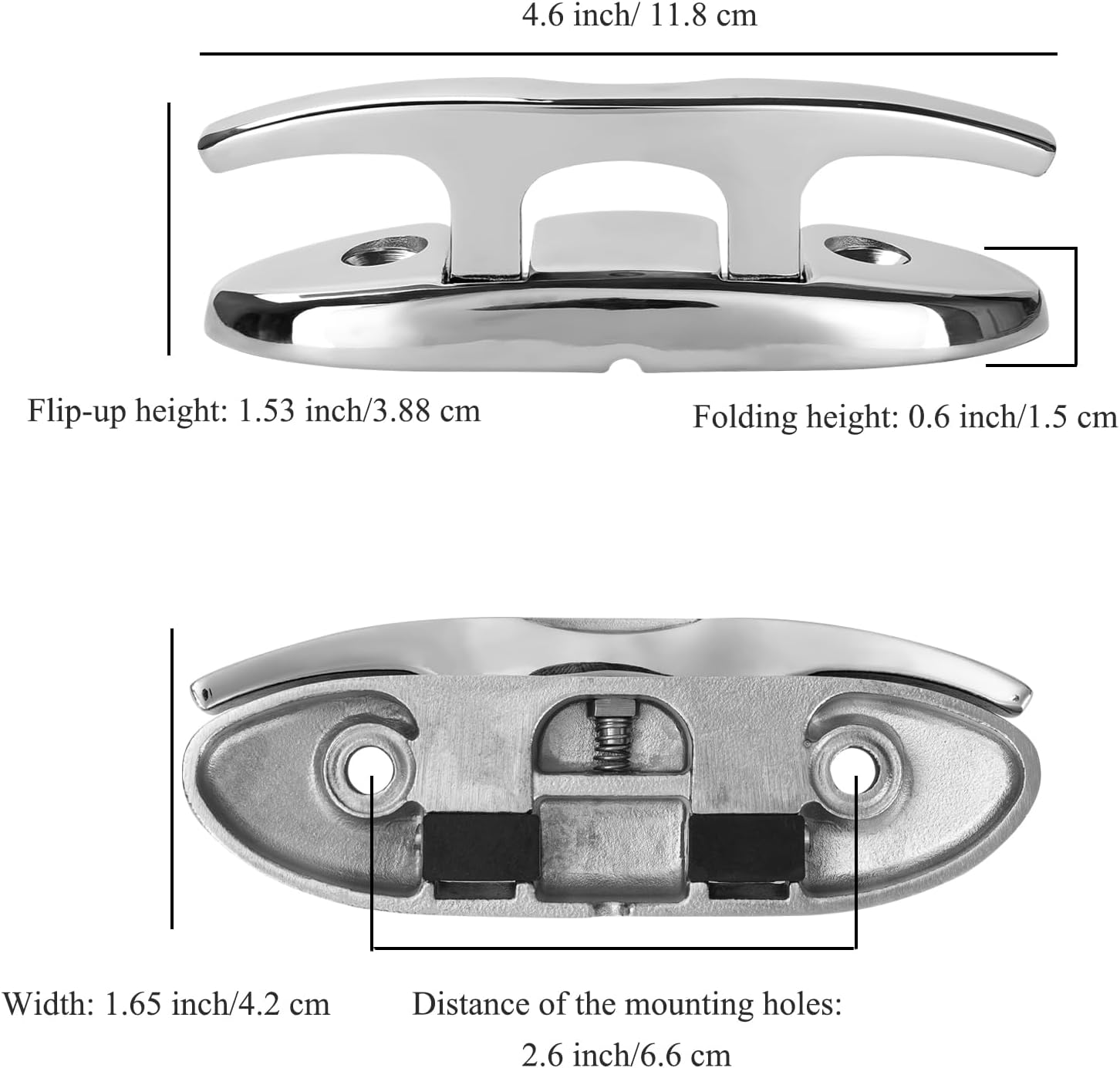 Marine Grade Boat Folding Cleat 4.6 inch or 6 inch 316 Stainless Steel, Heavy Duty Flip-up Dock Cleat with Back Plate and Installation Accessories(Pack of 2)
