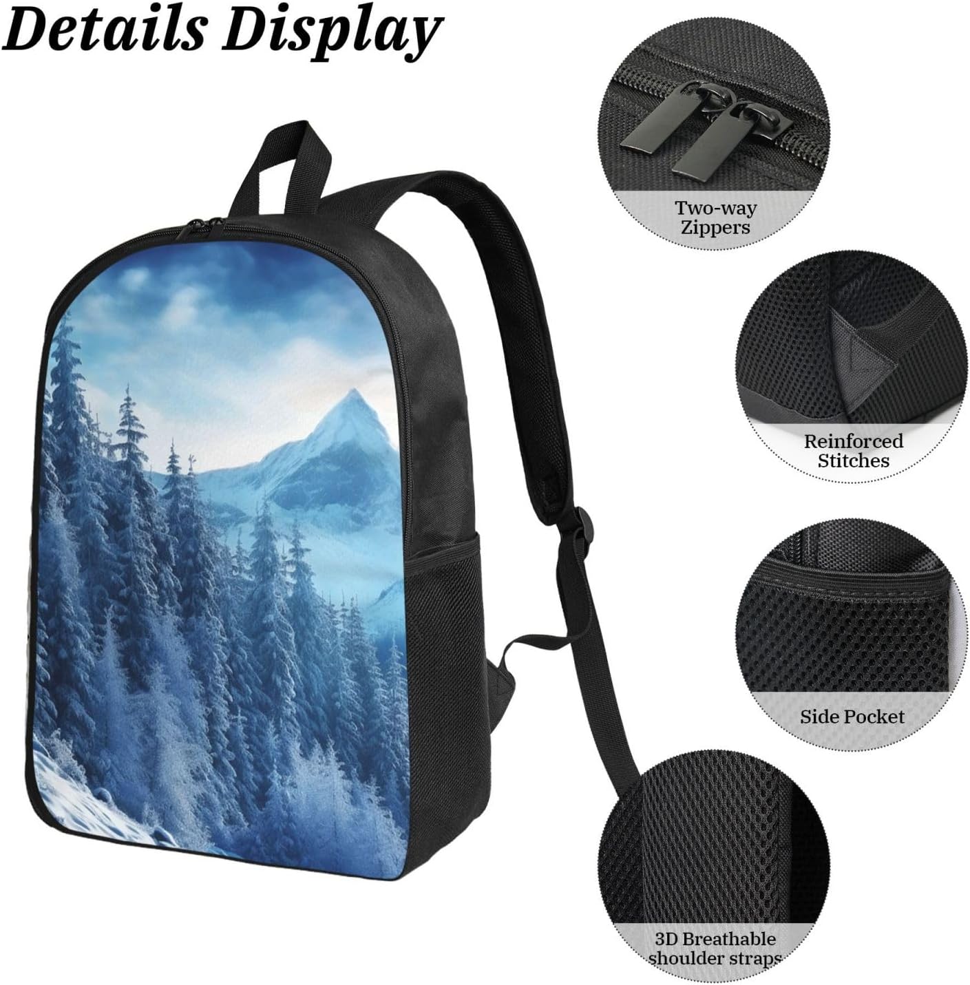 Winter Mountain Backpack with Lunch Bag Coin Pouch Set image 5