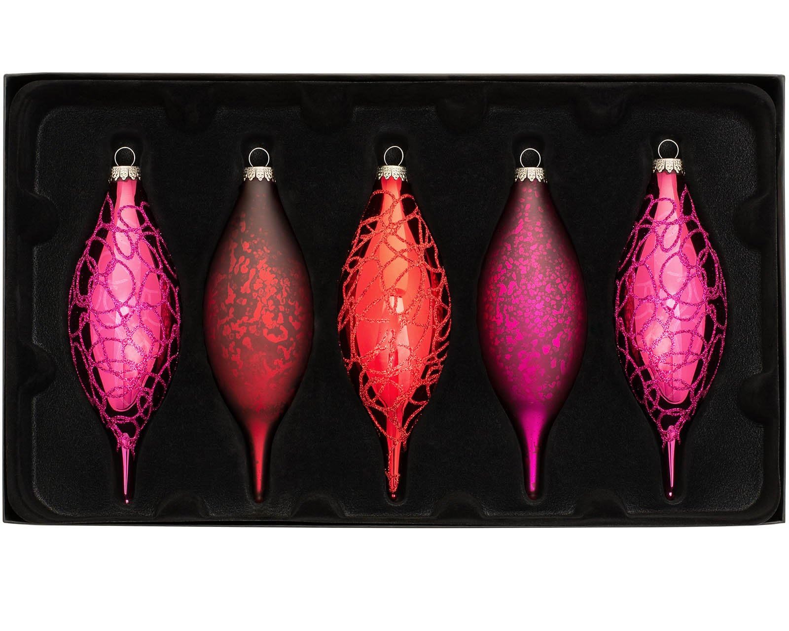 WeRChristmas Glass Baubles, Red/Purple, 5-Piece