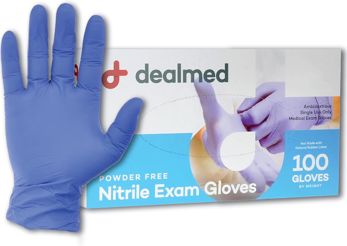 Dealmed Nitrile Exam Gloves - Latex Free - Small - 100 Count | Blue, Beaded Cuff, Ambidextrous Fit, Full Finger Coverage, Medical Grade, Stretchable, Single-Use, 100 total Count
