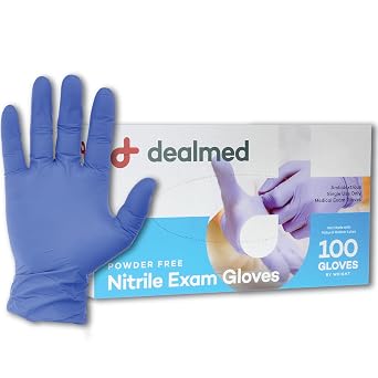 Dealmed Nitrile Exam Gloves 100 Count Large Pack of 1 Disposable, Non-Irritating, Latex Free, Multi-Purpose for First Aid Kit, Medical Facilities & More