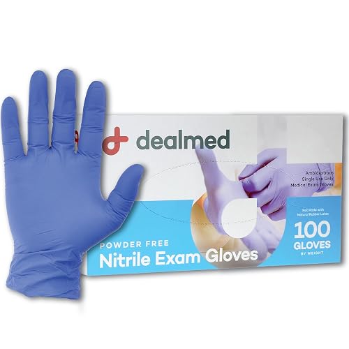 Dealmed Nitrile Exam Gloves - Latex Free - Medium - 100 Count | Blue, Beaded Cuff, Ambidextrous Fit, Full Finger Coverage, Medical Grade, Stretchable, Single-Use, 100 total Count