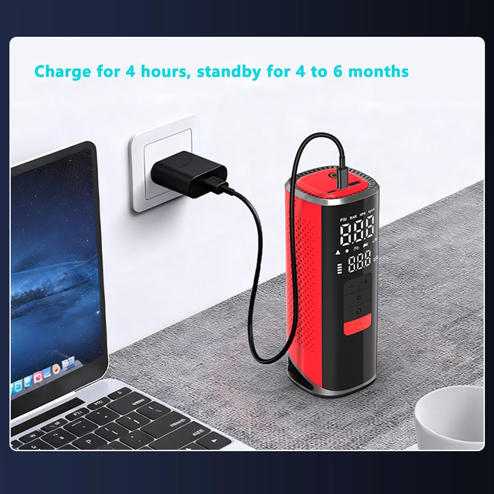 Inflador Neumáticos Recargable 12V Portátil, Compresor Digital Apagado Automático Luz LED SOS Power Bank para Coche Moto Bicicleta,Amarillo