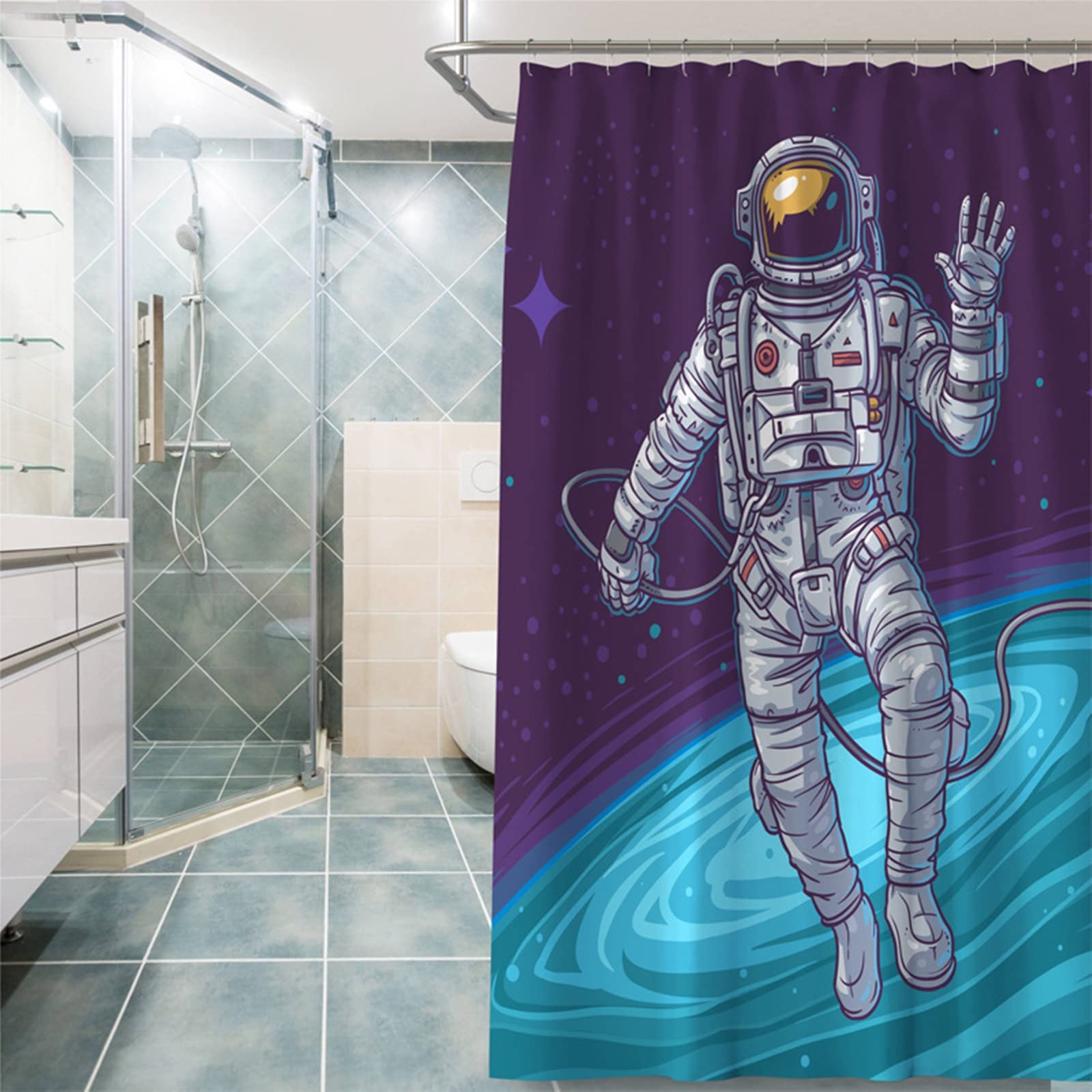 Rideau de douche 200x200 astronaute salle de bain polyester anti moisissure
