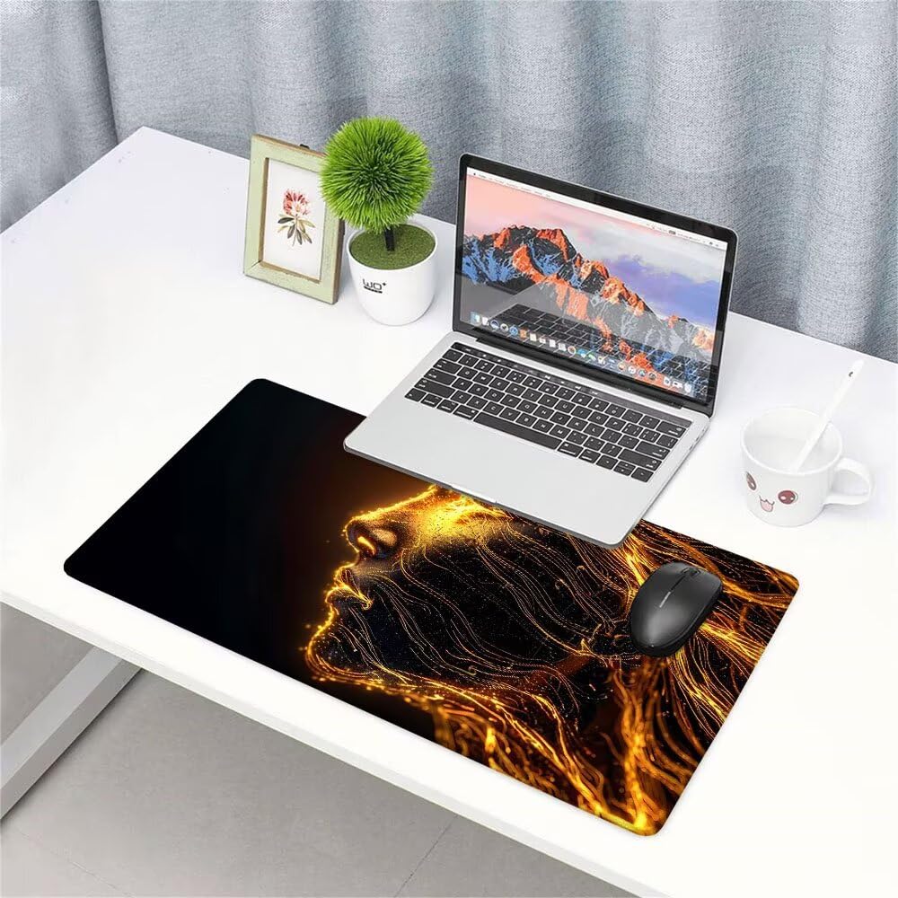 Tappetino Mouse Gaming xxl Accessori Scrivania Ufficio Nero Astratto Grande Tappetino Mouse e Tastiera Sottomano da Scrivania 1200x600x3mm Base Antiscivolo, per PC Gamer Laptop Studio Casa d-314