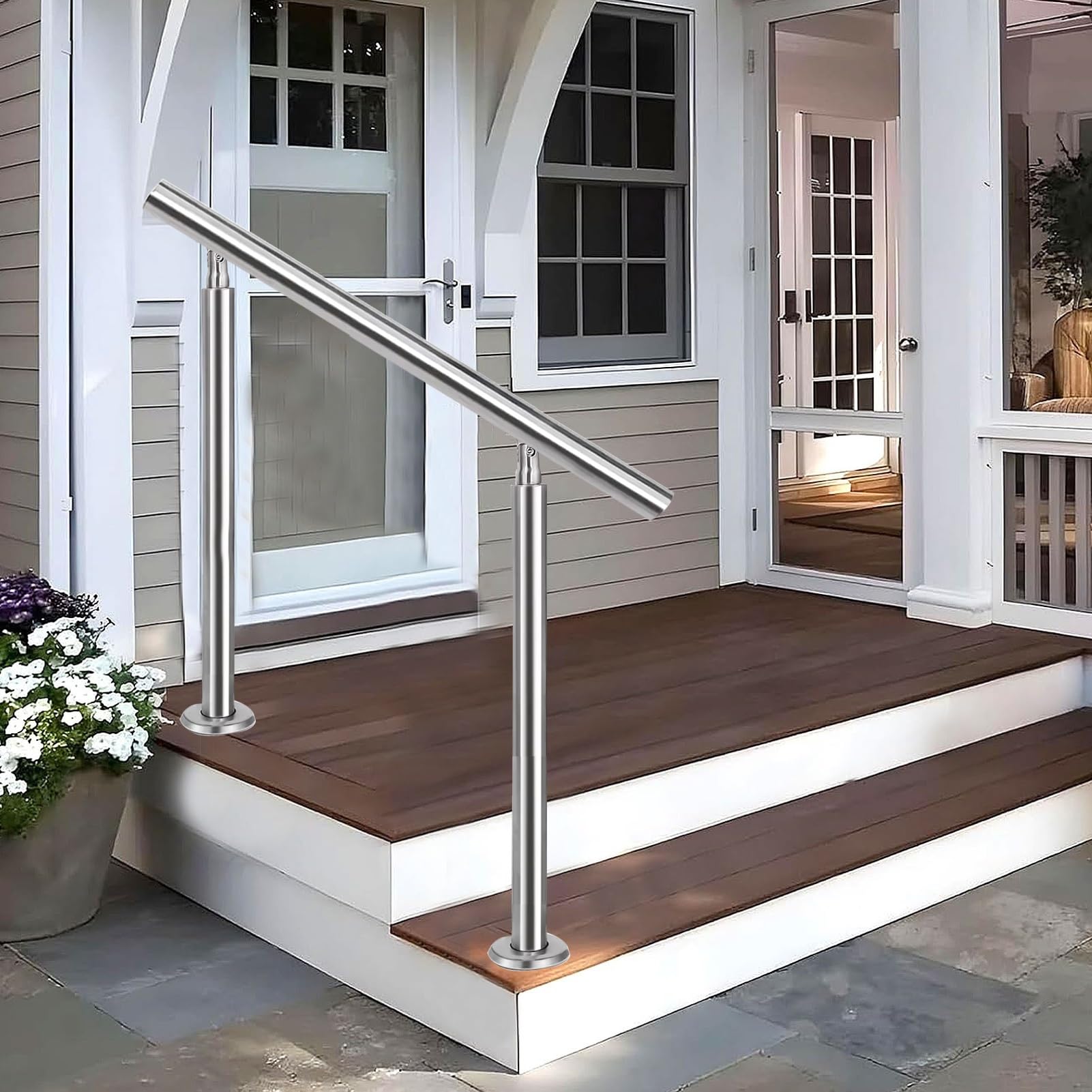 Rampe d'escalier ronde en acier inoxydable avec poteau de transition réglable