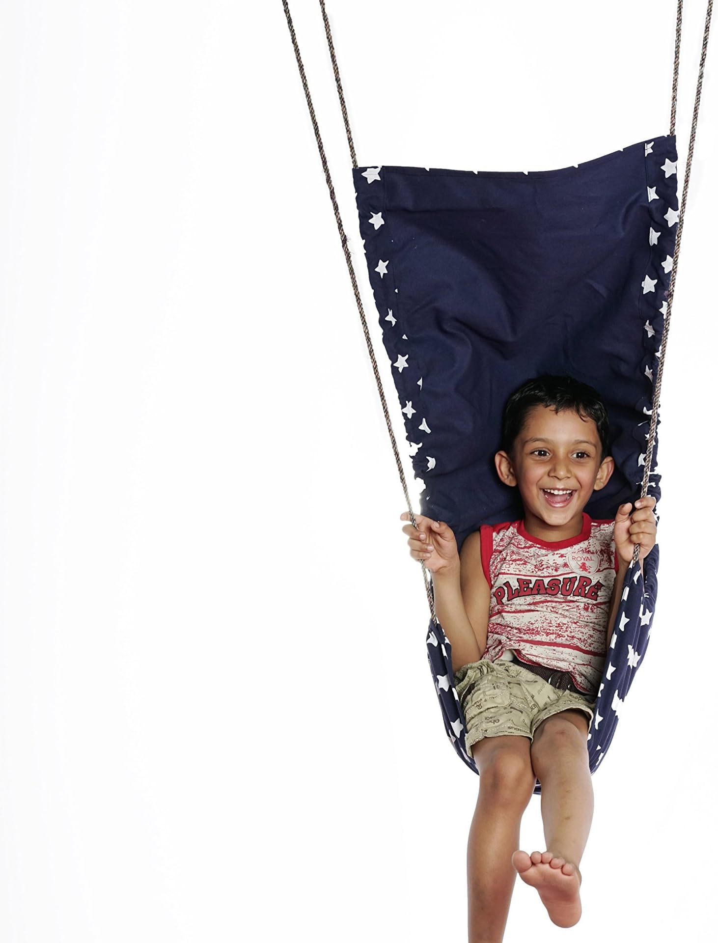 CuddlyCoo Cotton Canvas Nest Hammock Swing or Hanging Chair for Kids with Blue Star