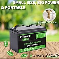 Vista 3 de 12V 100Ah Bluetooth LiFePO4 Battery, 8000+ Deep Cycle Rechargeable Lithium Batteries, Built-in 100A BMS, Max. 1280Wh Perfect for RV, Boat, Solar