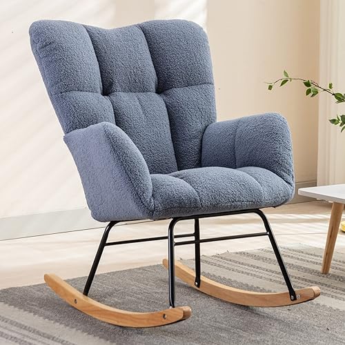 KINFFICT Silla mecedora de terciopelo de peluche silla mecedora con soporte para guardería de bebé cómoda silla lateral para sala de estar