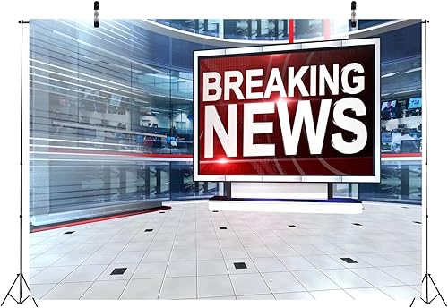Miniatura 10 de BELECO Telón de fondo de 10 x 6.5 pies para sala de transmisión de noticias de tela, telón de fondo de televisión, sala de noticias, fondo de