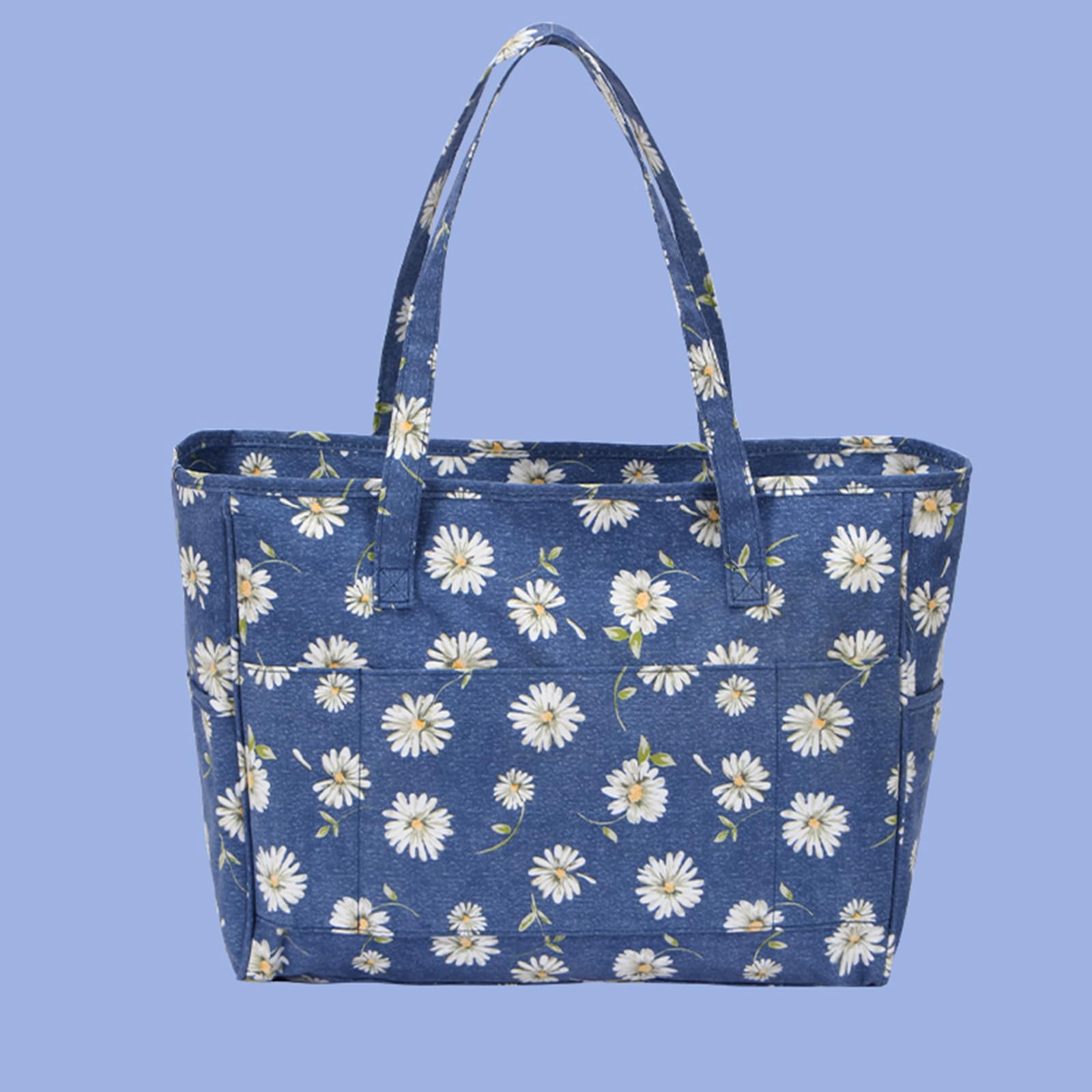 Coopay Wolle Tasche für Garn Basteltasche, Tragbare Stricktasche mit Großer Kapazität, Blumen Reise Handarbeitstasche für Garnbällen, Häkelnadeln, Stricknadeln, Kreuzstich und Nähzubehör, Oxford-Stoff