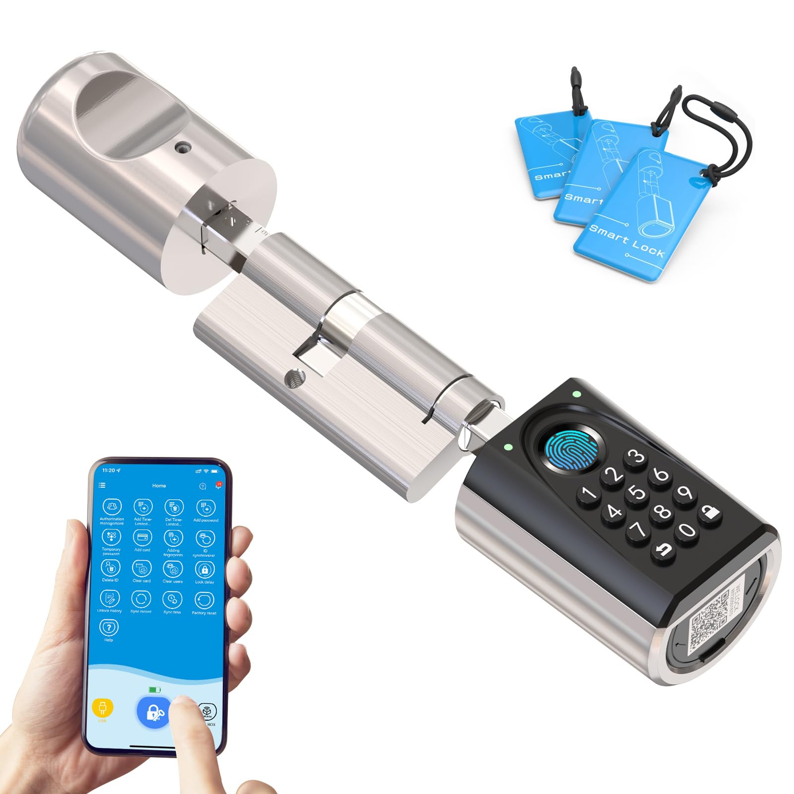 WELOCK U41 PRO Elektronisches Türschloss Fingerabdruck | mit Passwort,RFID Karte,APP und WiFi,Fingerabdruck Schloss Haustür,Schließzylinder für Türen von 50-100mm,Smart Lock