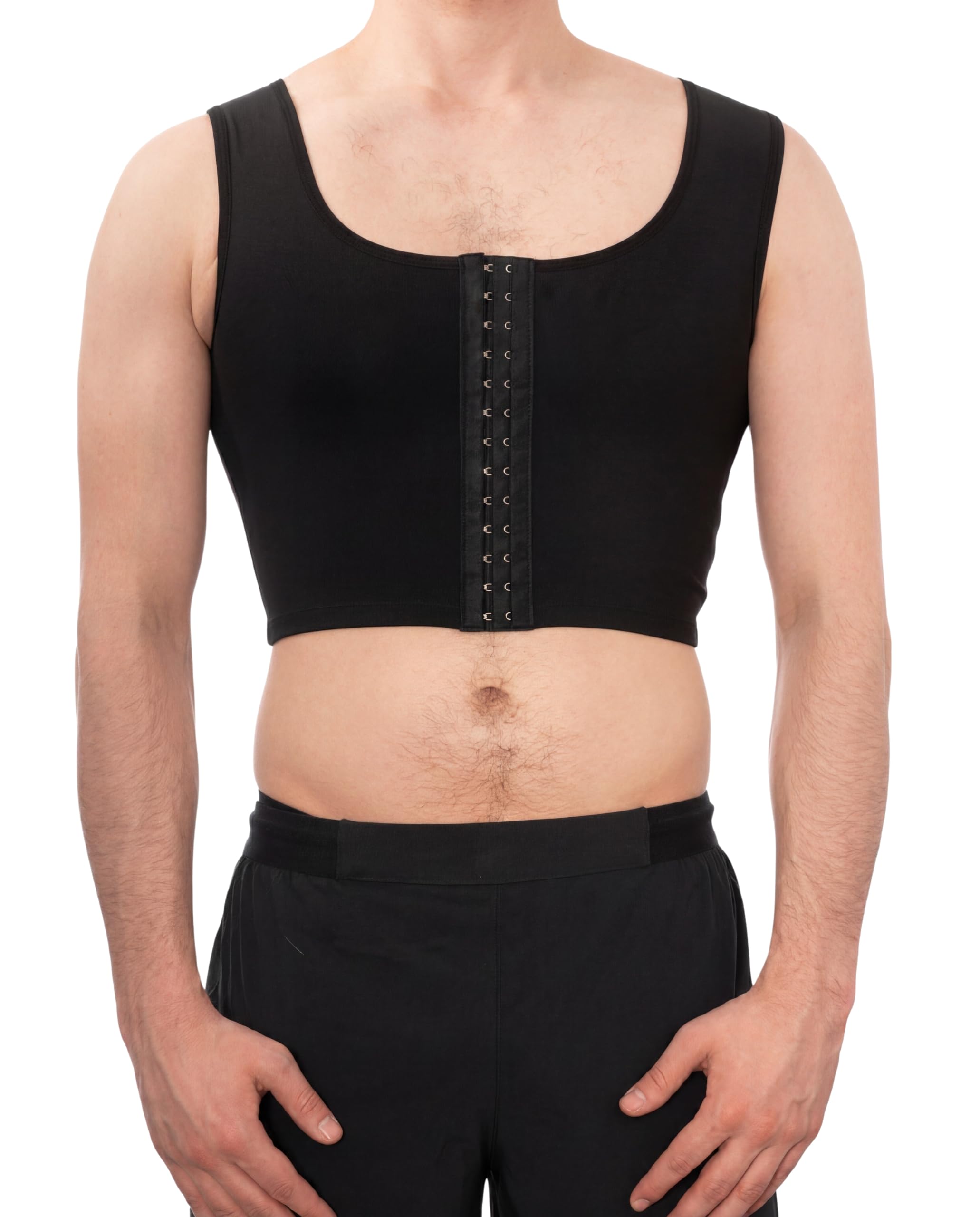 Gynecomastia Solutions Unisex Black Adjustable Compression Chest Binder, Front Clasp Chest Flattening For Men