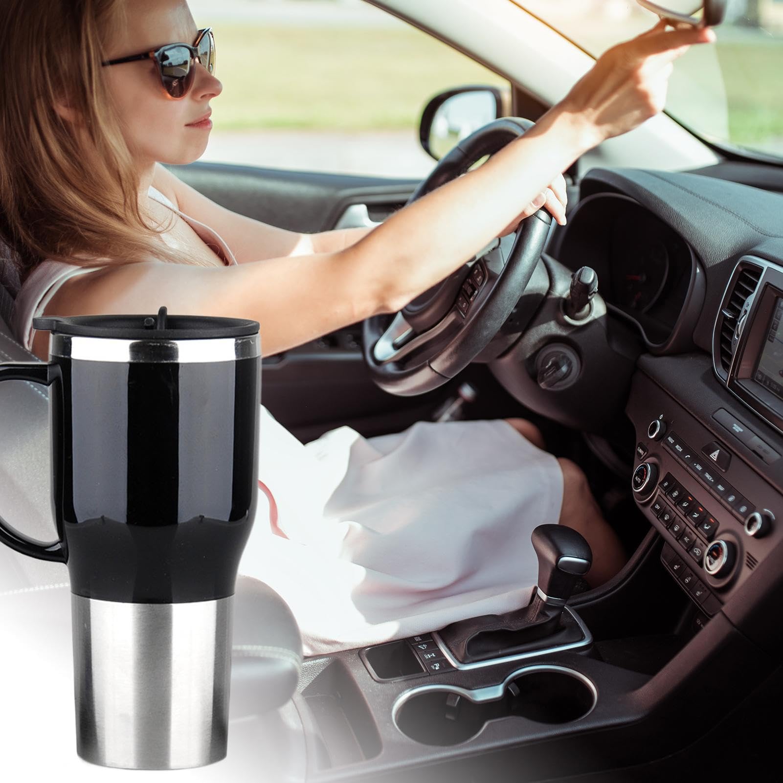 Taza calefactora para coche,Taza de viaje calentada, de viaje eléctrica de | 12 V | Caldera portátil para hervidor de coche, elegante taza de té y café con asa de 450ml para climas fríos