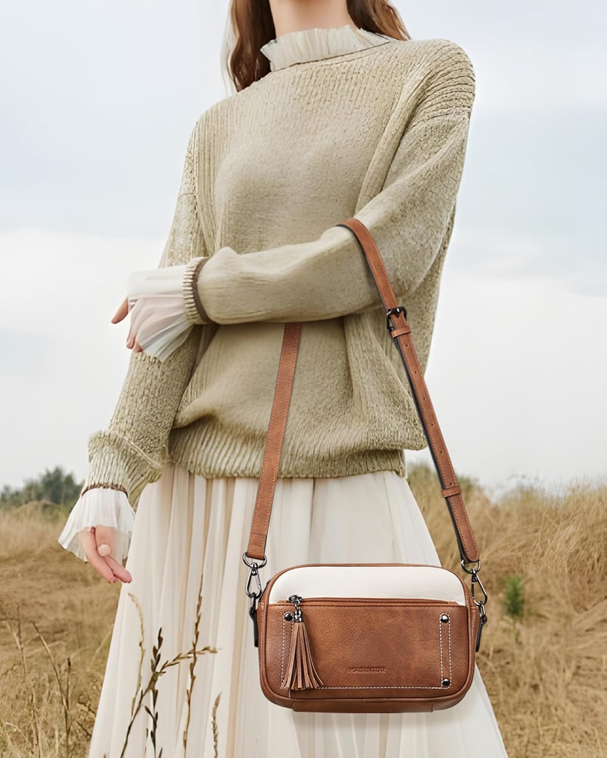 MASINTOR Crossbody Purses for Women Vegan Leather, Travel Purse Shoulder Handbag with Adjustable Strap and Tassel - Image 2