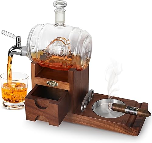 Juego de cenicero y decantador de whisky, bandeja de ceniza de madera con cortador de puros, cajón de accesorios de puros, regalos de whisky para