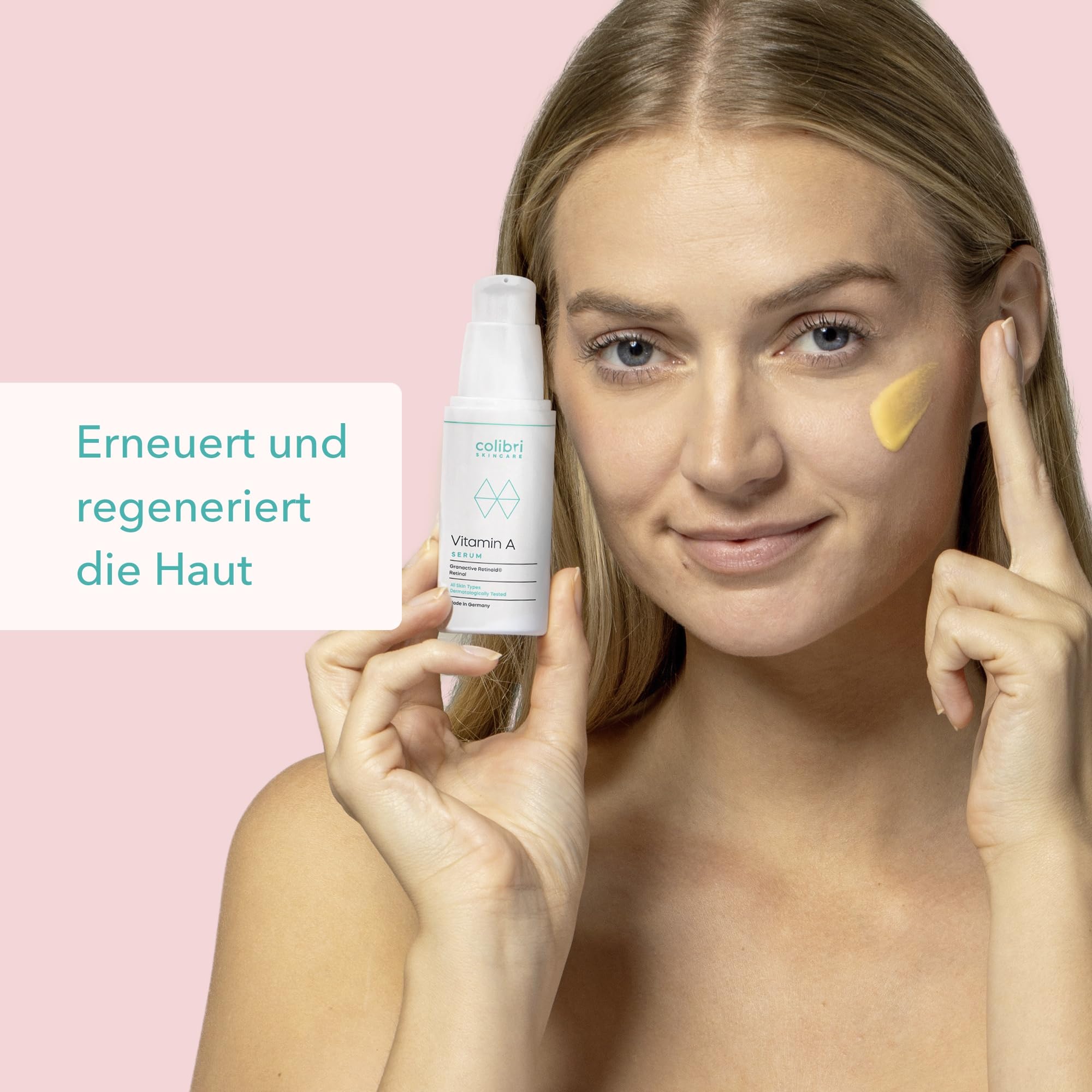 colibri skincare Vitamin A Serum 30ml - Retinol Serum hochdosiert - 4-fach Wirkstoffkomplex mit Retinol, Retinal, Bakuchiol und Ceramiden - schnell einziehende Anti Aging Creme für Gesicht