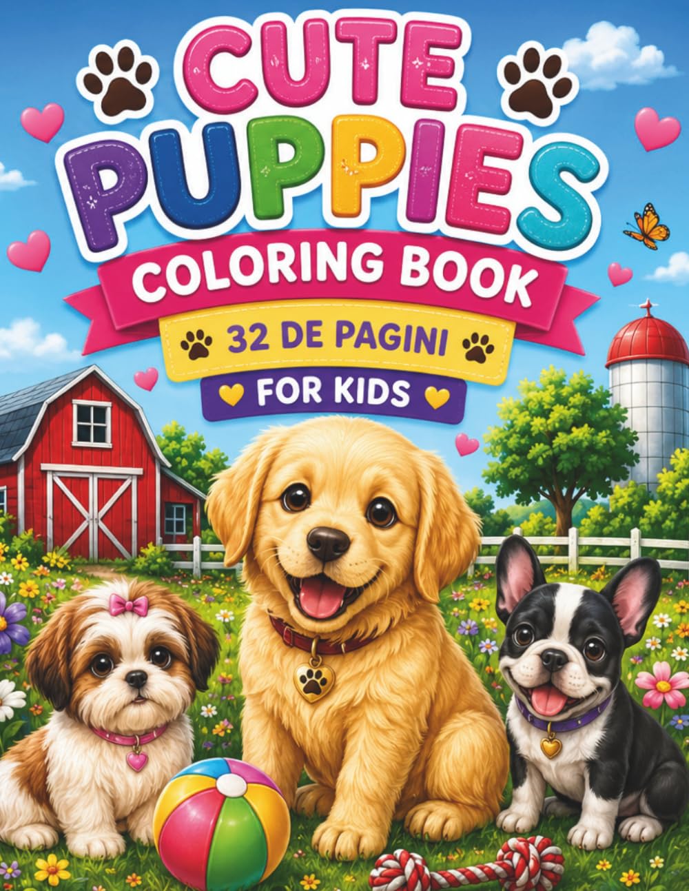 Cute Puppies Coloring Book: 32 Fun and Easy Puppy Coloring Pages for Kids Ages 3–7