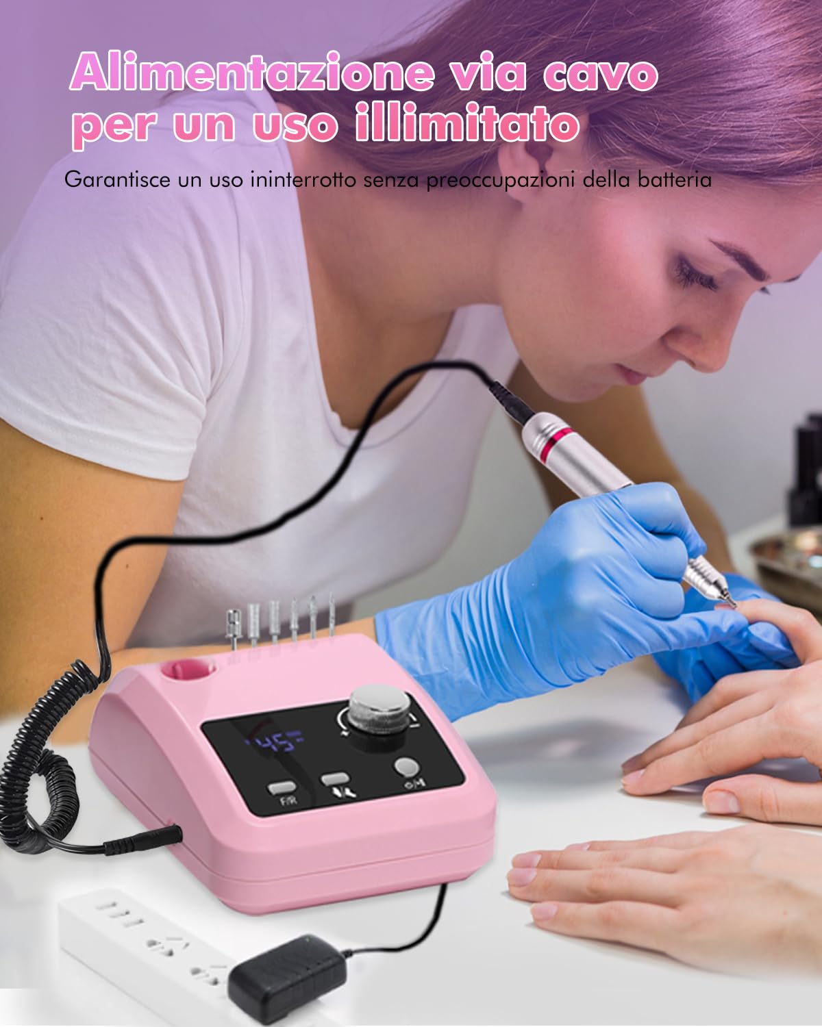 CozyZen Lima Elettrica per Unghie 45000 RPM | Display LCD, Controllo Manuale e Pedale, Silenziosa per Acrilico, Gel, Manicure e Pedicure - Uso Salone e Casa