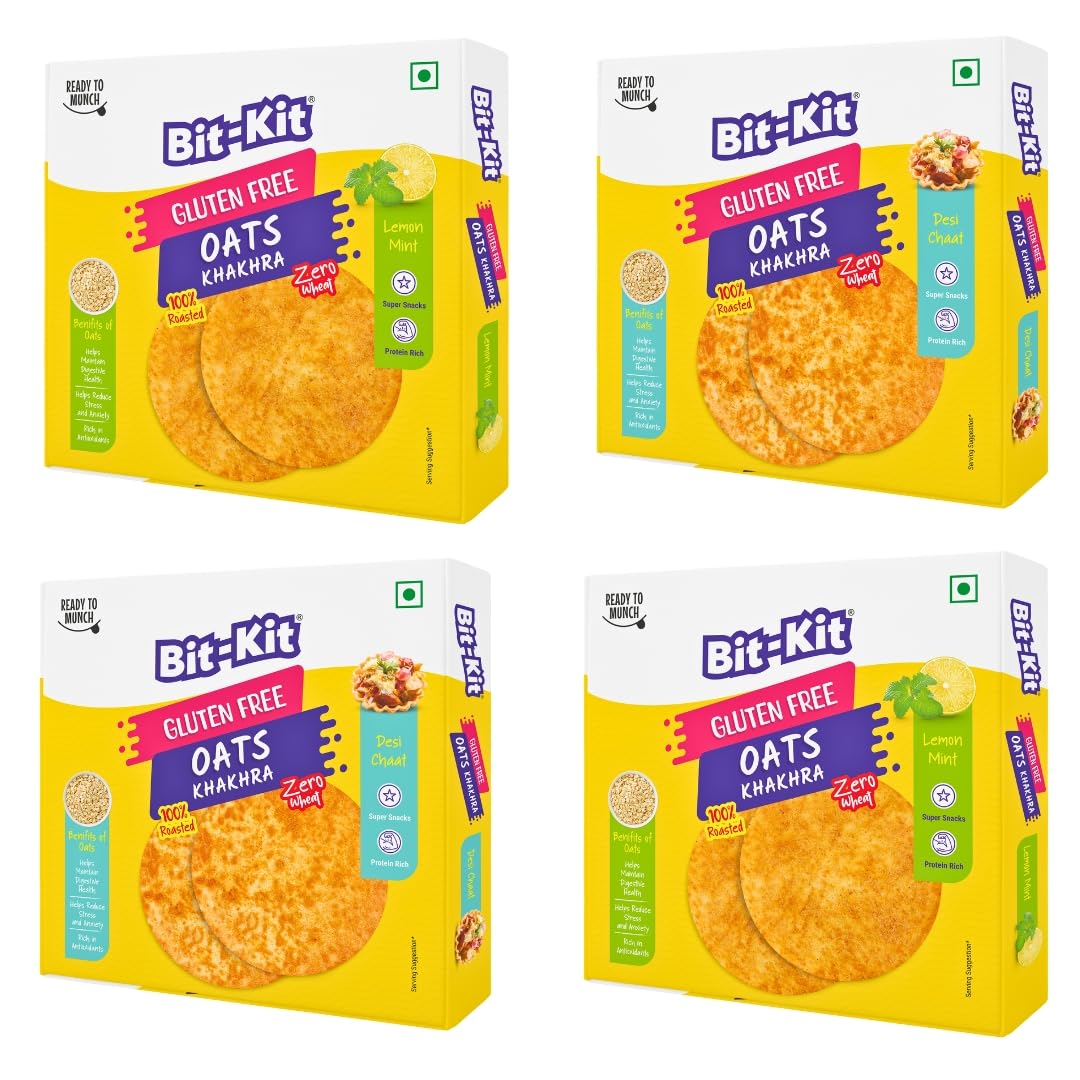 Bit-Kit Gluten Free Oats Lemon Mint(Pack Of 2)And Desi Chaat(Pack Of 2)Regular Khakhra Combo|100% Roasted Thins Low-Calorie Khakhra Snacks|Cholesterol-Free Diet Khakhra-Pack Of 4 (B0CKLR7W2G) Amazon Price History, Amazon Price Tracker