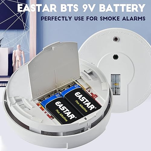 Miniatura 5 de EASTAR BTS Baterías de 9 V, batería de 9 voltios de larga duración con 10 años de vida útil, baterías alcalinas de 9 voltios a prueba de fugas para