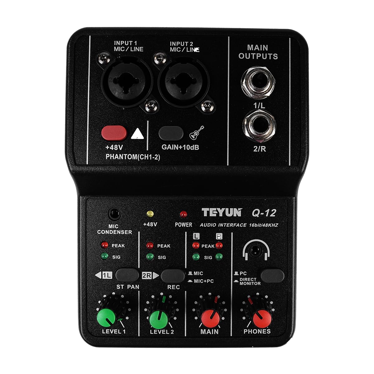 Sarini Mixer audio Mini USB a 2 canali, sistema console professionale per tavola armonica, alimentazione 48 V, mini mixer per streaming live, karaoke e registrazione