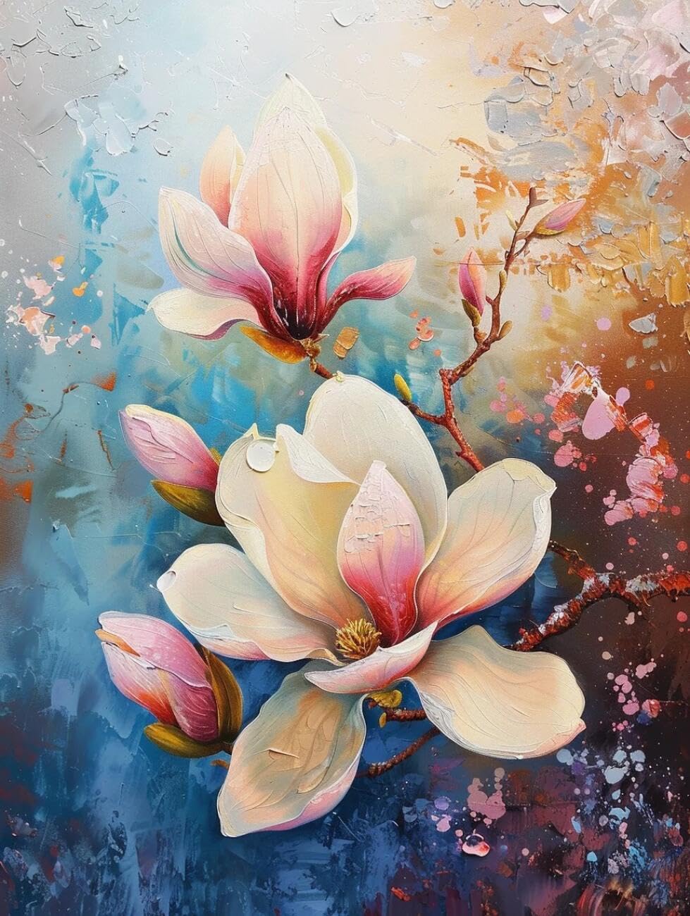 Henypt E Cross Stitch Kits For Adults Pink Magnolia Flowers Diy Mbroidery Kit For Beginners Th Elderly With Accessories Hom Wall Decoration 14Ct 50X70cm