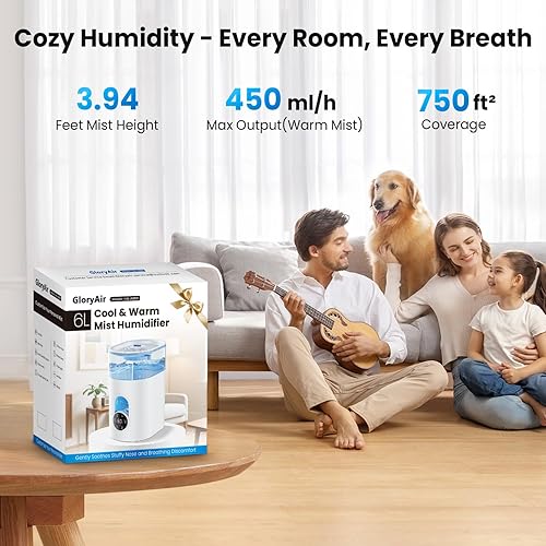 Miniatura 3 de Humidifiers for Bedroom Large Room Home - GloryAir 6L Quiet Top Fill Cool & Warm Mist Humidifier with Smart Humidity Control, Remote Control,