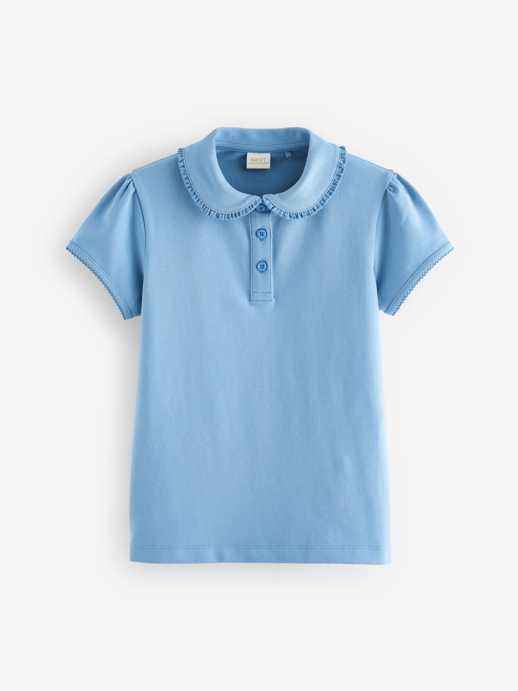NEXT Niñas Pack de 2 Polos Escolares con Volante en el Cuello de algodón elástico Azul 9 Años
