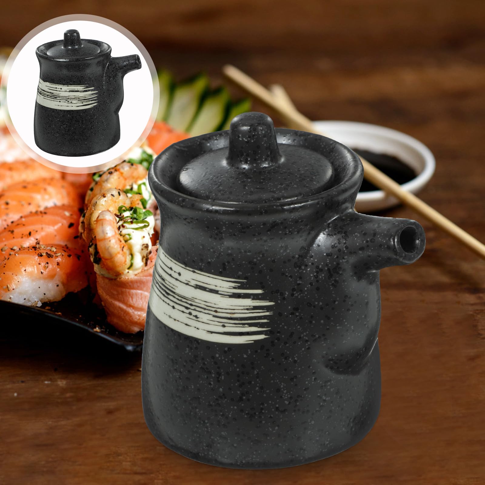 BESPORTBLE Contenitore per Salsa di Soia e Aceto 200Ml in Ceramica Coperchio, Resistente All’Olio e Facile da Pulire, Distributore di Condimenti per Cucina e Uso Domestico 2 Pezzi