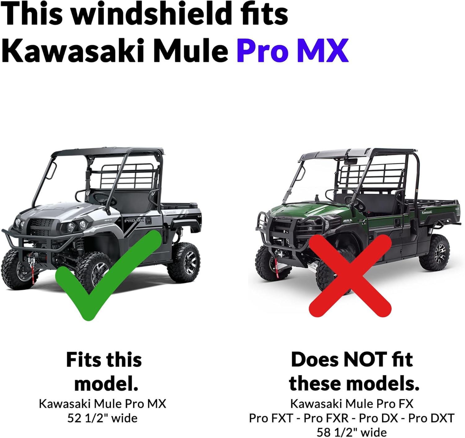 Kawasaki Mule Pro MX Full Folding Windshield by Clearly Tough (52 1/2" wide) | SCRATCH RESISTANT | True Full to Half windshield | Premium Lexan MR10 w/ Hard Coat | Proudly Made in America!