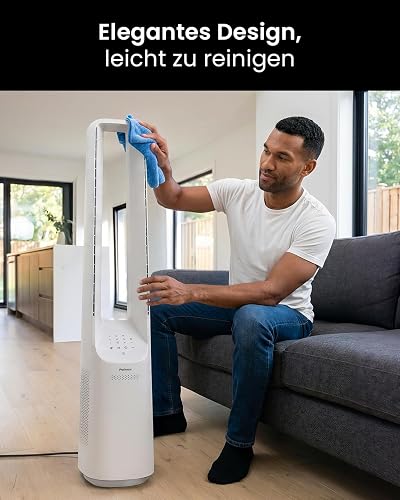 Pro Breeze® Silent Bladeless Portable Tower Fan - Ultra Quiet Standing Air Circulator with Remote Control, Timer, 6 Speeds & LED Display - 4