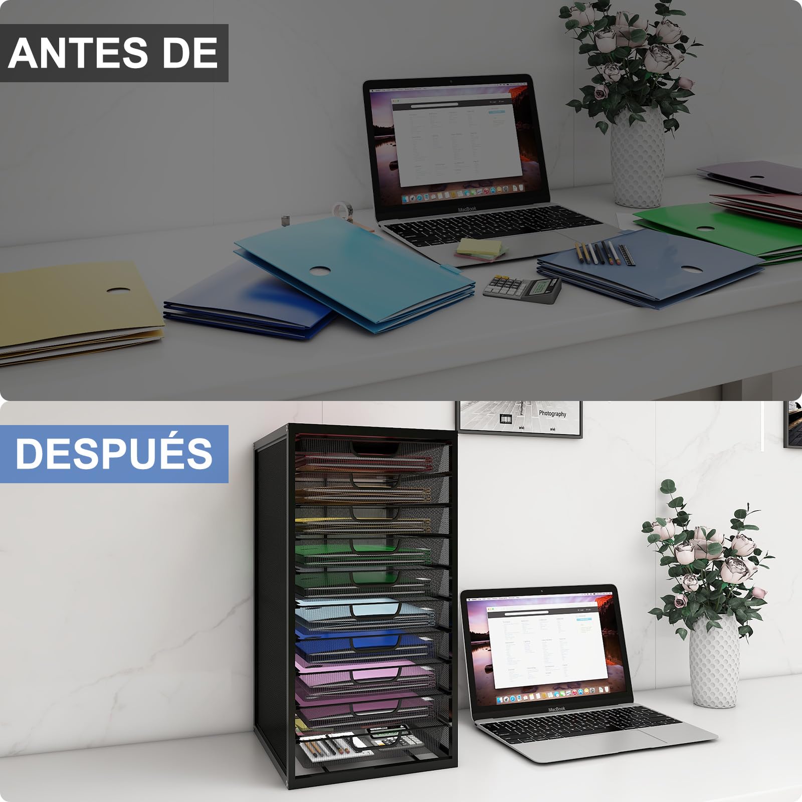 PUNCIA Cajonera con 10 Cajones Organizador Bandeja Oficina de Documentos A4 | Archivador Metálico de Papel Clasificador para Escritorio Almacenamiento Metal Caja de Almacenamiento Material de Oficina
